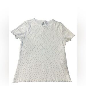 H&M White & Pink Floral Ribbed Short Sleeve Baby Tee Size Medium Juniors EUC